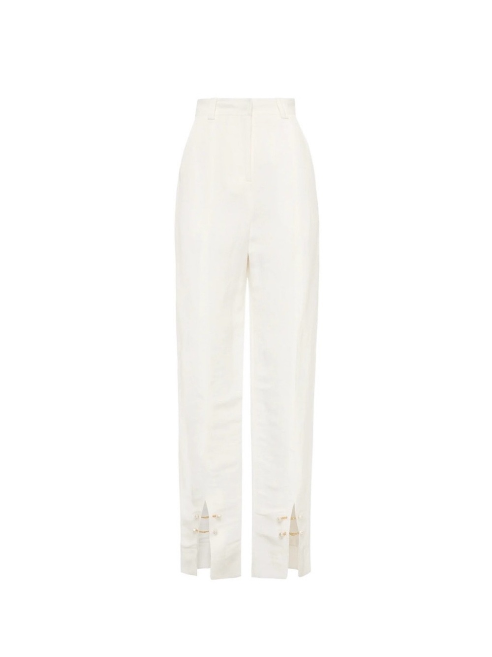 Aje Ivory High-Waist Straight-Leg Trousers with Hem Slits